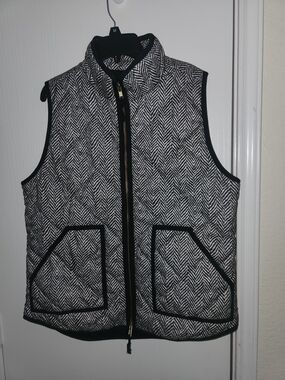 J. Crew Navy and White Herringbone Quilted Vest
